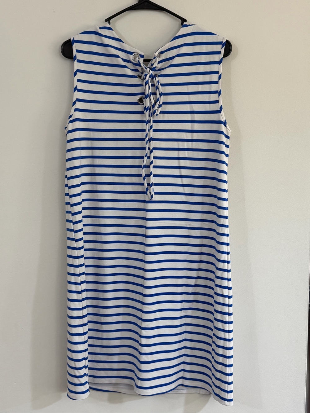 Jude Connally Maya Classic Stripe Dress L Lace-up Back Silver Grommet Nautical - Picture 5 of 11